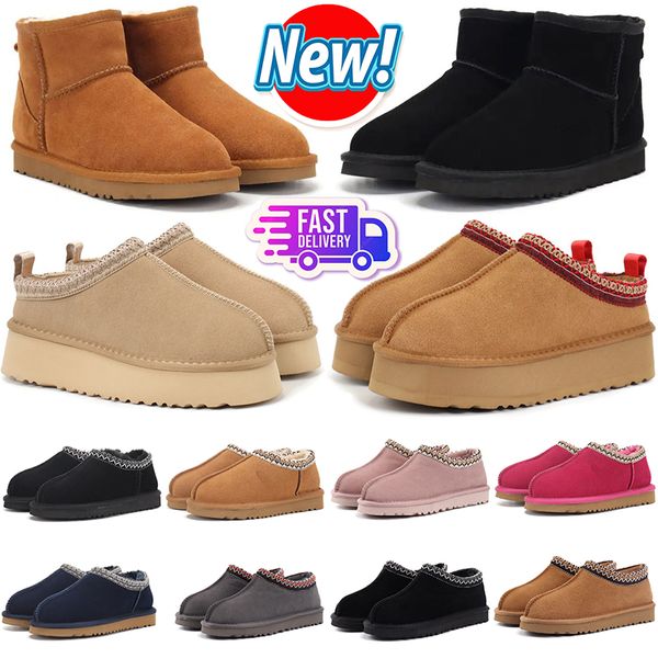 Designer Chinelos Austrália Tasman Tazz Botas Fur Fluffy Slides Sapatos para Mulheres Sandálias Inverno Sapatos de Neve Clássica Lã Botas Quentes Ovelha Cinza Ankle Bootes