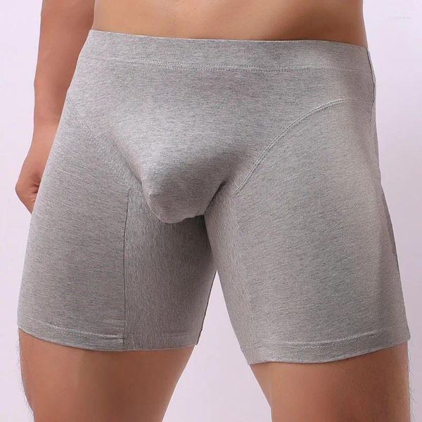 Cuecas longas boxers masculinos roupa interior sexy bulge bolsa baixa ascensão calcinha masculina esportes de fitness boxershorts algodão de alta qualidade