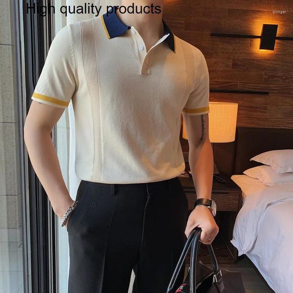 Polos masculinos homens manga curta polo listra cor combinando moda colocação transfronteiriça lapelas camisa tops S-4XL