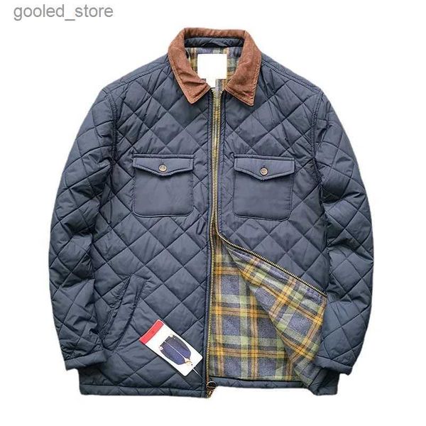 Herren-Daunenparkas, Winter-Herrenjacke, lässig, leicht, wasserabweisend, Mikrofaser-Windbreaker-Mantel, klassischer Karo-Klammer-Baumwollmantel, S-2XL, Q231024