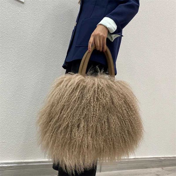 Оптовая продажа с фабрики, новый модный дизайн, роскошная сумка из натурального монгольского ягненка, овечье плечо 220923