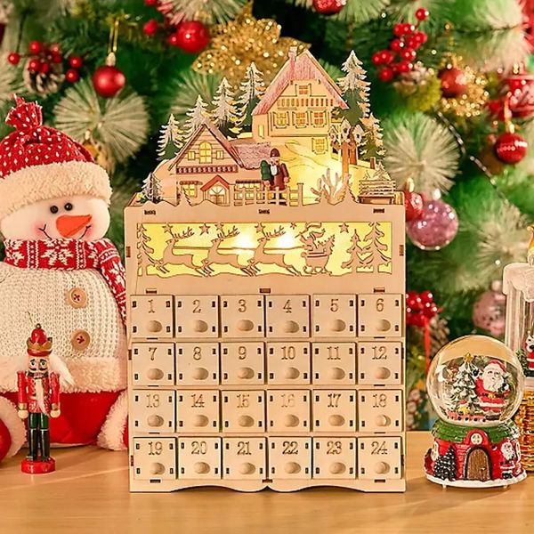 Weihnachtsdekorationen, Weihnachts-Adventskalender, LED-Licht, leere Füllung, Süßigkeiten-Schublade, magisches Geschenk für Einkaufszentrum, Verkauf, Veranstaltung, Hintergrunddekoration 231024