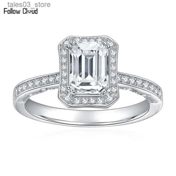 Fedi nuziali Follow Cloud Anelli di fidanzamento con diamanti Moissanite taglio smeraldo da 1,25 ct per le donne Fede nuziale con promessa di matrimonio Placcato in platino Argento 925 Q231024