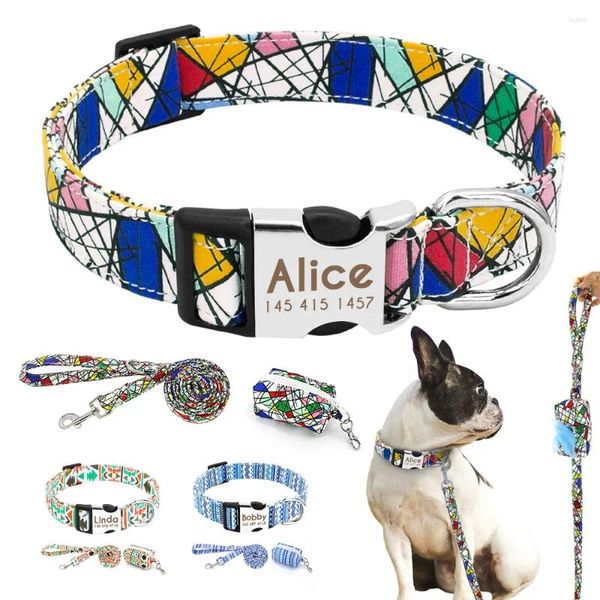 Coleiras para cães 3 tamanhos, coleira de nylon personalizada, saco de lixo, conjunto de identificação gravada, corda de chumbo para caminhada de animais de estimação, resíduos, cocô para cães