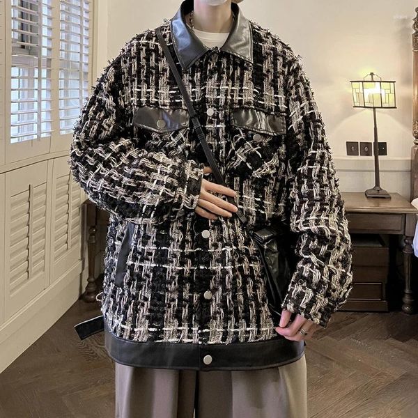 Мужские куртки 2023, свободная уличная одежда с сетчатым принтом, большой повседневный воротник с лацканами, высококачественные пальто, модная трендовая верхняя одежда