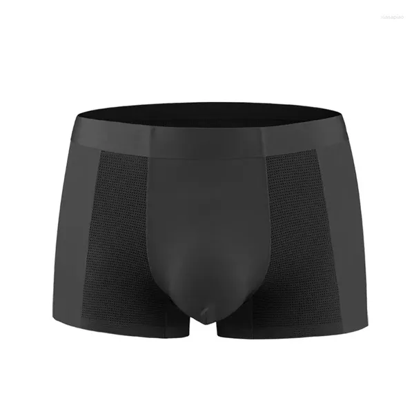 Cuecas masculinas sem costura boxers shorts gelo malha de seda masculino sólido confortável u convexo bolsa calcinha cueca calzoncillo