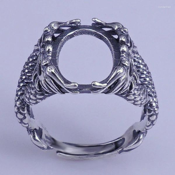 Anéis de cluster Chinês Dragão Homens Anel Configuração 11mm 15mm Gemstone 925 Prata para Jóias DIY