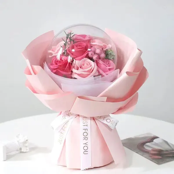 Palla Bobo in acrilico con fiori decorativi con bouquet di sapone di rose artificiali per il regalo romantico di compleanno della fidanzata di San Valentino della mamma