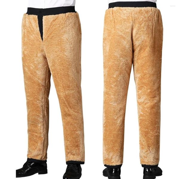 Calças masculinas de alta qualidade mens inverno sweatpants acolchoados e engrossados lambswool luz luxo negócios casual bolsos com zíper