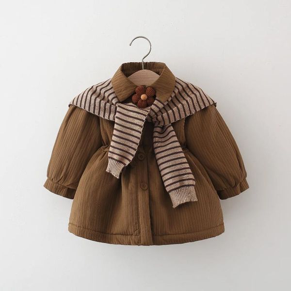 Piumino 2023 Inverno One Flower Stripe Collar Giacca per bambini per ragazze Bavero in pile spesso