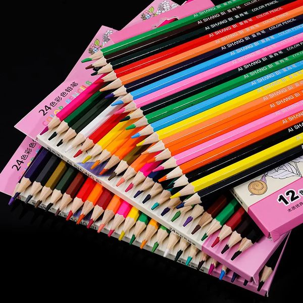 Boyama Kalem Çizim Çocuklar İçin Renkli Kalem Kırtasiye Seti 12-24 Renk Graffiti Eskiz Renkler Kalemler Çocuk Sanat Boyama Kalemi 231023