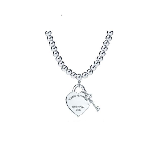 Tiffanylris esigner Classic s925 Sterling Silver Heart Key Позолоченное бриллиантовое ожерелье Популярная цепочка с подвеской «Любовь»