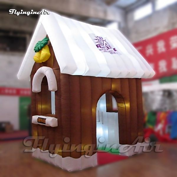 Maravilhosa simulação marrom inflável vila casa de natal quintal playhouse ar explodir cabana com luz led para decoração ao ar livre