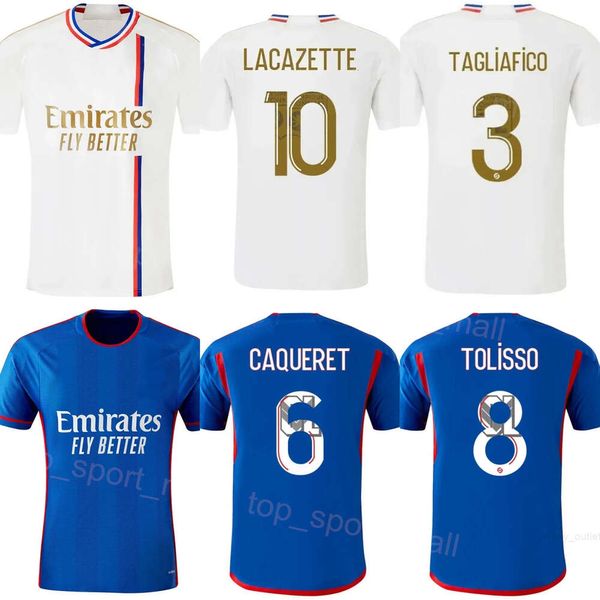 Club Team 2023-24 Lione Maglie da calcio FC 3 TAGLIAFICO 8 TOLISSO 6 CAQUERET 18 CHERKI 2 DIOMANDE 22 MATA 24 LEPENANT 7 BALDE 47 JEFFINHO Maglia da calcio Kit Blu Bianco