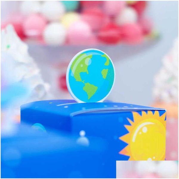 Confezione regalo Scatole per bomboniere a razzo Spazio Decorazione per feste di compleanno per bambini Astronauta Baby Shower Sacchetti di caramelle Decorazioni personalizzate 5 pezzi Drop Dhgtu