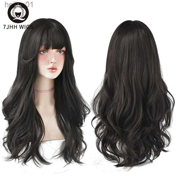 Sentetik peruklar 7jhh peruklar popüler kahverengi kül uzun derin dalga saç lolita peruklar kadınlar için sentetik peruk