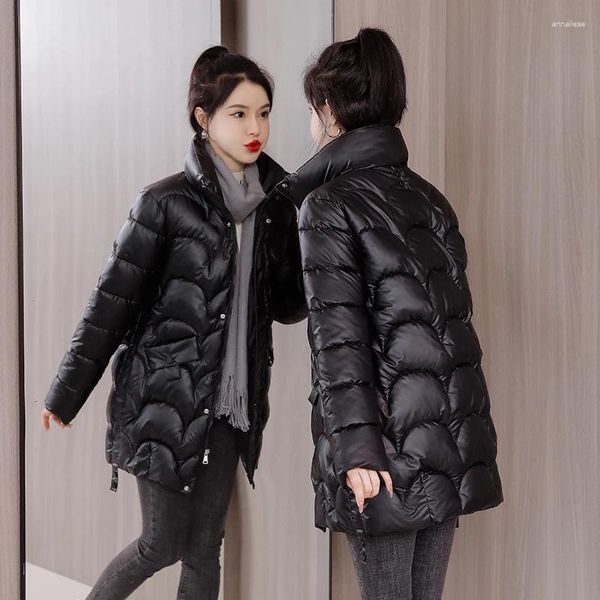 Casacos de Trench das Mulheres 2023 Jaqueta de Inverno Mulheres Casaco Brilhante Para Baixo Algodão Parkas Longo Feminino Moda À Prova D 'Água Parka Outwear Quente