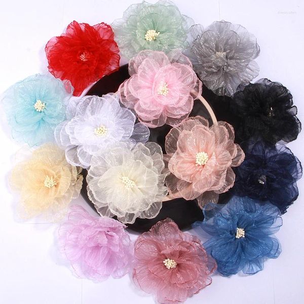 Dekorative Blumen, 5 Stück, 9 cm, 8,9 cm, handgefertigt, Chiffon-Stoff, künstlich, für Hochzeitskleid, Hüte, Dekoration, Schmuck, Corsage, DIY-Zubehör