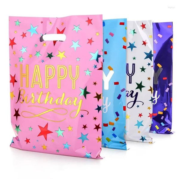 Geschenkverpackung 10 Stück Alles Gute zum Geburtstag Farbe bedruckte Taschen Partybevorzugungsbedarf Verpackung für Kinderbeutel Süßigkeiten