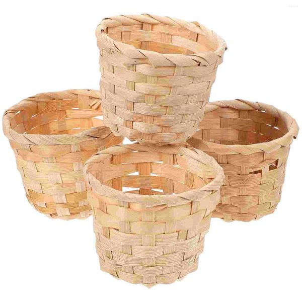 Conjuntos de louça 10 pcs plantas artificiais de interior bambu mini cesta de flores armazenamento de frutas artesanal de madeira casa decorativa simples escritório