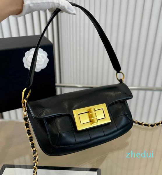 22ss feminino preto/branco tendência 2.55 bolsa de ombro superior couro de bezerro vintage clássico cheque acolchoado designer ouro corrente de ferragem com