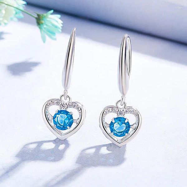 Dangle Küpe 925 STERLING Gümüş Safir Dorp Küpe Kadınlar için Aros Mujer Oreja Origin Mavi Taş Takı Orecchini Kızlar