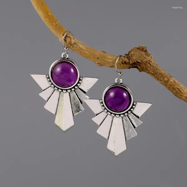 Orecchini pendenti moda retrò minimalista geometrica rotonda unica pietra preziosa viola da donna