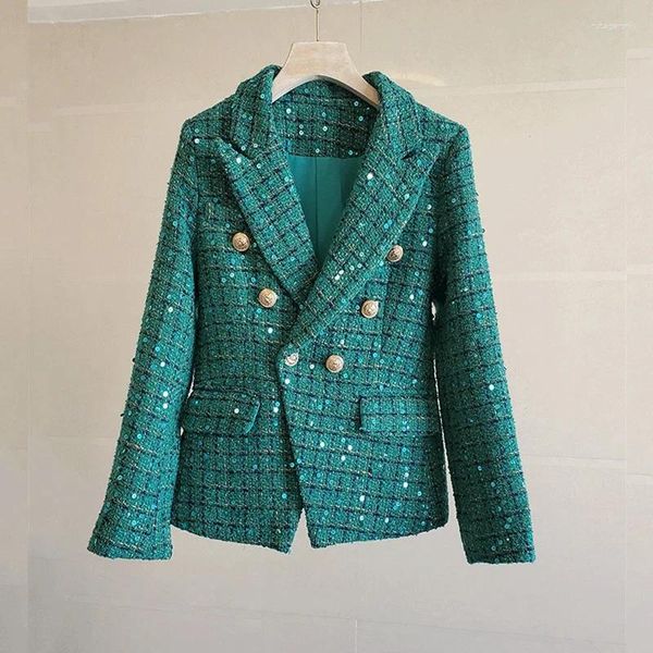 Giacche da donna 23 Paillettes alla moda francese Slim Fit Cappotto da piccolo profumo Cappotto con bottoni dorati Uomo doppio petto Libro rosso