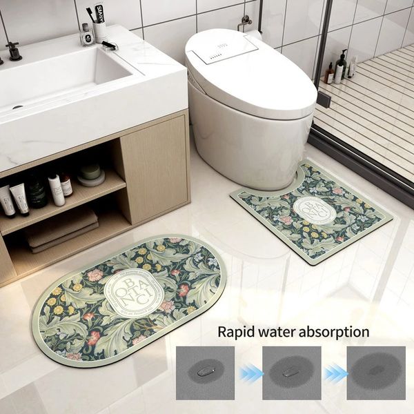 Tappetini da bagno Retro Bagno Assorbente Tappetino da bagno a forma di U Tappetino per WC Tappetino per porta Tappeto d'ingresso ovale Zerbino ad asciugatura rapida Tappeto in gomma Decorazioni per la casa 231024