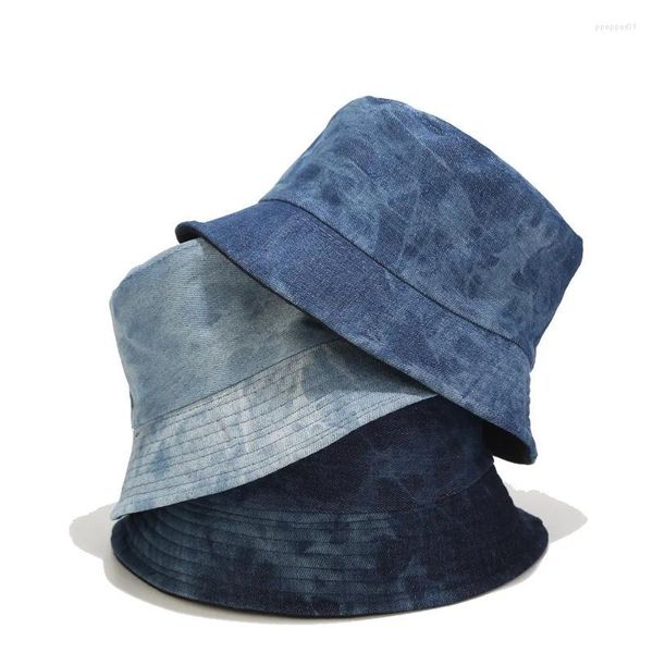 Berets WZCX Denim Ao Ar Livre Vintage Pescador Chapéu Primavera Outono Moda Double-Sided Shade Basin Cap Mulheres