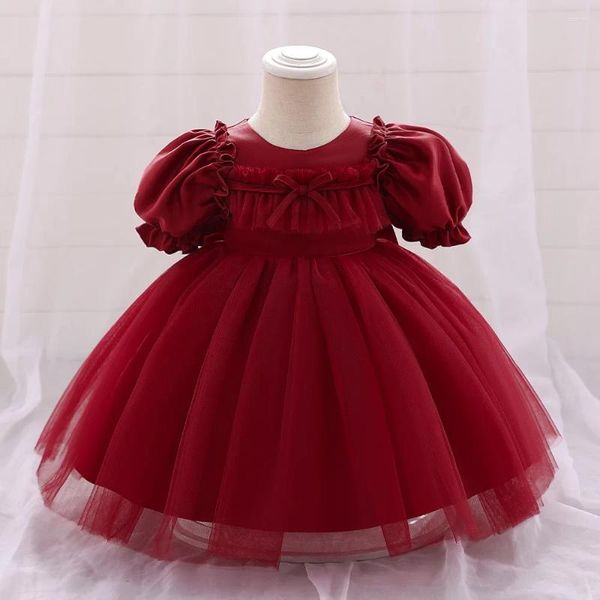 Vestidos para meninas, vestido de princesa com laço, bebê de um ano, aniversário, guaze, elegante, manga bufante, vestido de baile, 70cm-90cm