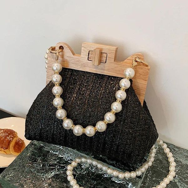 Abendtaschen Damentasche Gestrickte Perle Umhängetasche mit griffiger Textur Handtasche für Messenger Leder