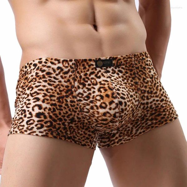 Unterhosen Mode Leopard Herren Boxer Unterwäsche Männer Boxershorts Sexy Low-Taille U Konvex Penis Beutel Mann Höschen Bühne Zeigen männlich