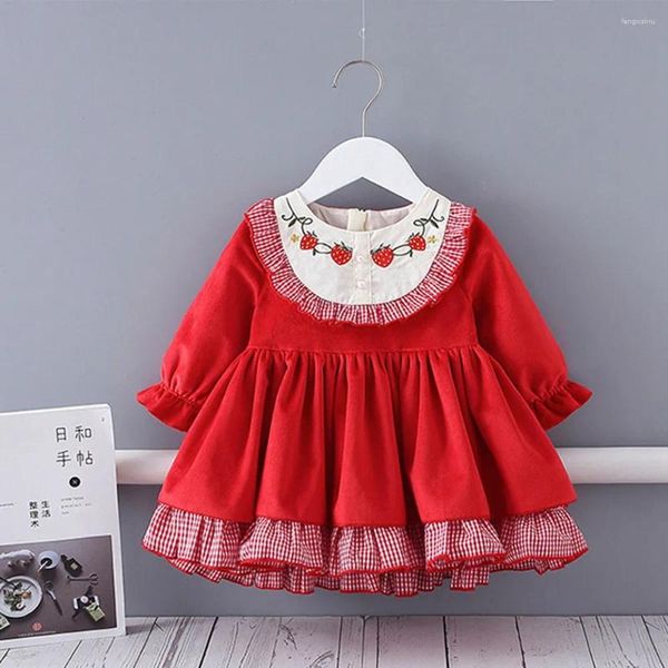 Mädchen Kleider Winter Mädchen Kinder Prinzessin Kleid Langarm Geflochten Kinder Baby Kleinkinder Rüschen Samt Party Ballkleid Vestidos ADK203