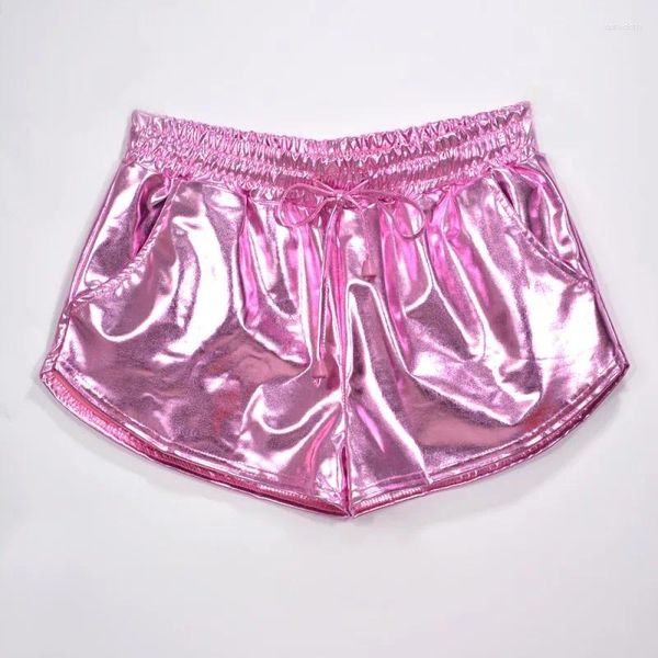 Damen-Shorts, glänzend, metallisch, 2023, Sommer, holografischer Wet-Look, lässig, elastisch, Kordelzug, Festival, Rave, Beute