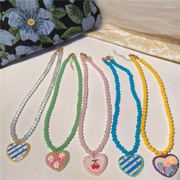 Pingente colares acrílico frisado colar coreano coração gargantilha adorável estilo feminino amor flor moda jóias