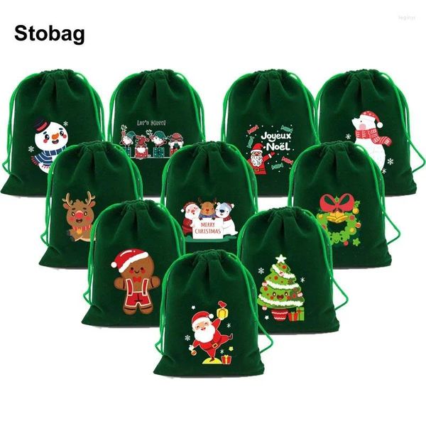 Confezione regalo StoBag 5 pezzi Sacchetti di velluto di buon Natale Piccoli coulisse Imballaggi per caramelle Portaoggetti per bambini Sacchetti tascabili per bambini Bomboniere