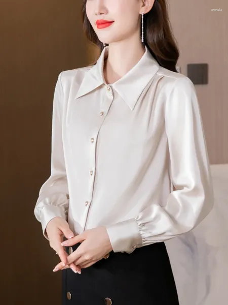 Camicette da donna Camicetta da donna 2023 Camicia autunno primavera Coreana Elegante Slim Fit Solid Manica lunga Lady Office Tops Donna Streetwear Blusas