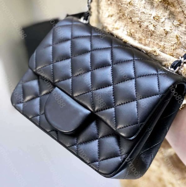 10A Top Tier Mini Square Flap Bag Spiegelqualität Damen Echtleder Kaviar Lammfell gesteppt Klassische Geldbörse Luxus Designer Schwarz Schulter Gold Bewegungsdesign