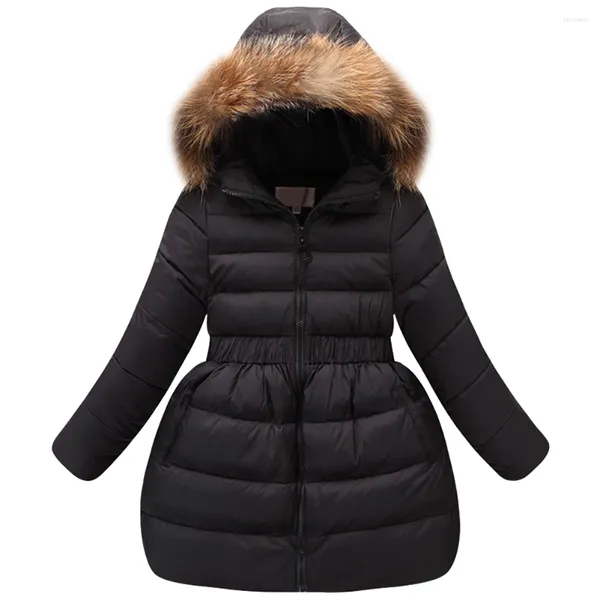 Daunenmantel für Mädchen, solide Pufferjacke für Prinzessin, schlanke Oberbekleidung mit elastischer Taille, winddichte Winterkleidung, warmer langer Mantel