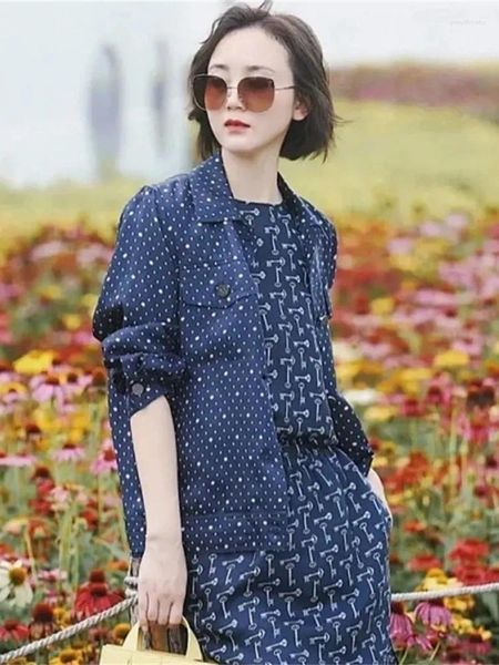 Blusas femininas mulheres seda polka dot camisa botão decoração 2023 início da primavera senhoras temperamento vintage elegante manga longa blusa feminina topos