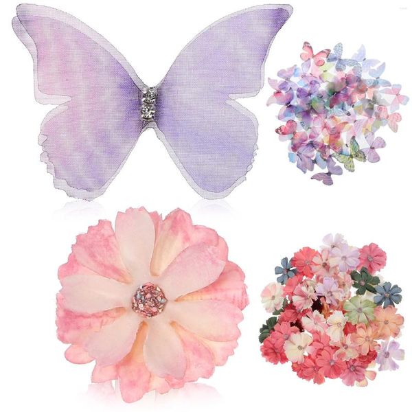 Flores decorativas 100 peças borboleta para artesanato decorações diy ornamento de casamento apliques borboletas vestido de casa enfeites de festa