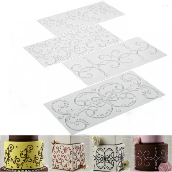 Moldes de cozimento 4 Pçs / set de Plástico Transparente Grade de Rattan Textura Tapetes Bolo de Chocolate Molde de Impressão Fondant Ferramentas de Estêncil de Gravação