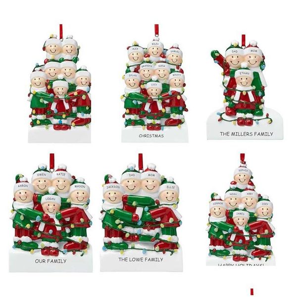 Decorações de Natal Ornamentos de resina personalizados Pingente Nome da família Bênção Árvore Sala Drop entrega Home Garden Festive Party Sup Dhzsu