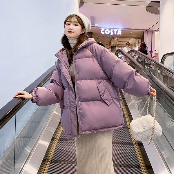 Trench da donna Parka con cappuccio solido per abbigliamento donna 2023 Inverno allentato imbottito in cotone imbottito Harajuku pane addensato con tasche