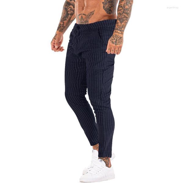 Pantaloni da uomo Pantaloni da uomo skinny chino casual a righe nere slim fit elasticizzati a vita alta arrivi abbigliamento maschile 3119 da uomo