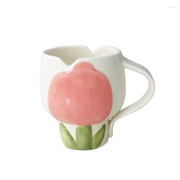 Canecas Porcelana Tulipa Padrão Floral Caneca de Café Copo de Leite Água Escritório Cozinha Drinkware Cerâmica Artesanato Arte Decoração de Casa