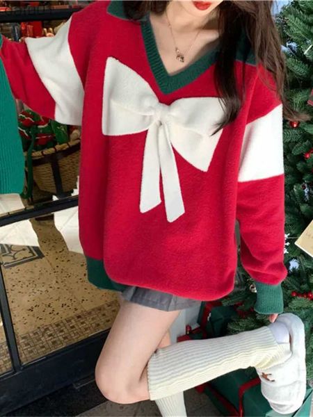 Maglioni da donna Felpe da donna Y2k Felpa con cappuccio con zip Halloween Autunno e inverno Maglione natalizio Rosso carino fiocco lavorato a maglia perL231024