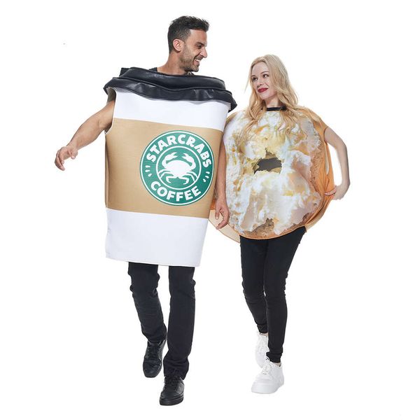 Cosplay apagável festa de halloween casal engraçado adulto bagel e fantasia rosquinha copo de café roupa cosplay carnaval 2 peças setcosplay