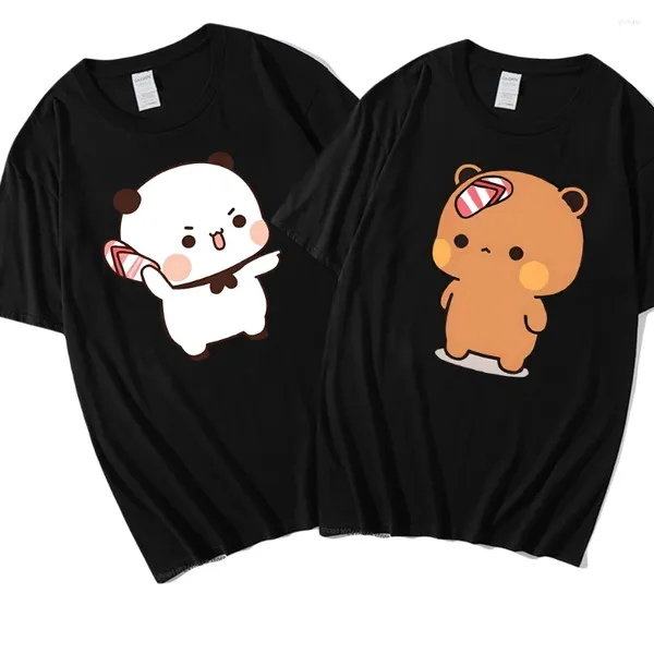 Polos masculinos verão casal filhote urso briga diária chinelos camiseta feminina manga curta camisa solta sol menino topo